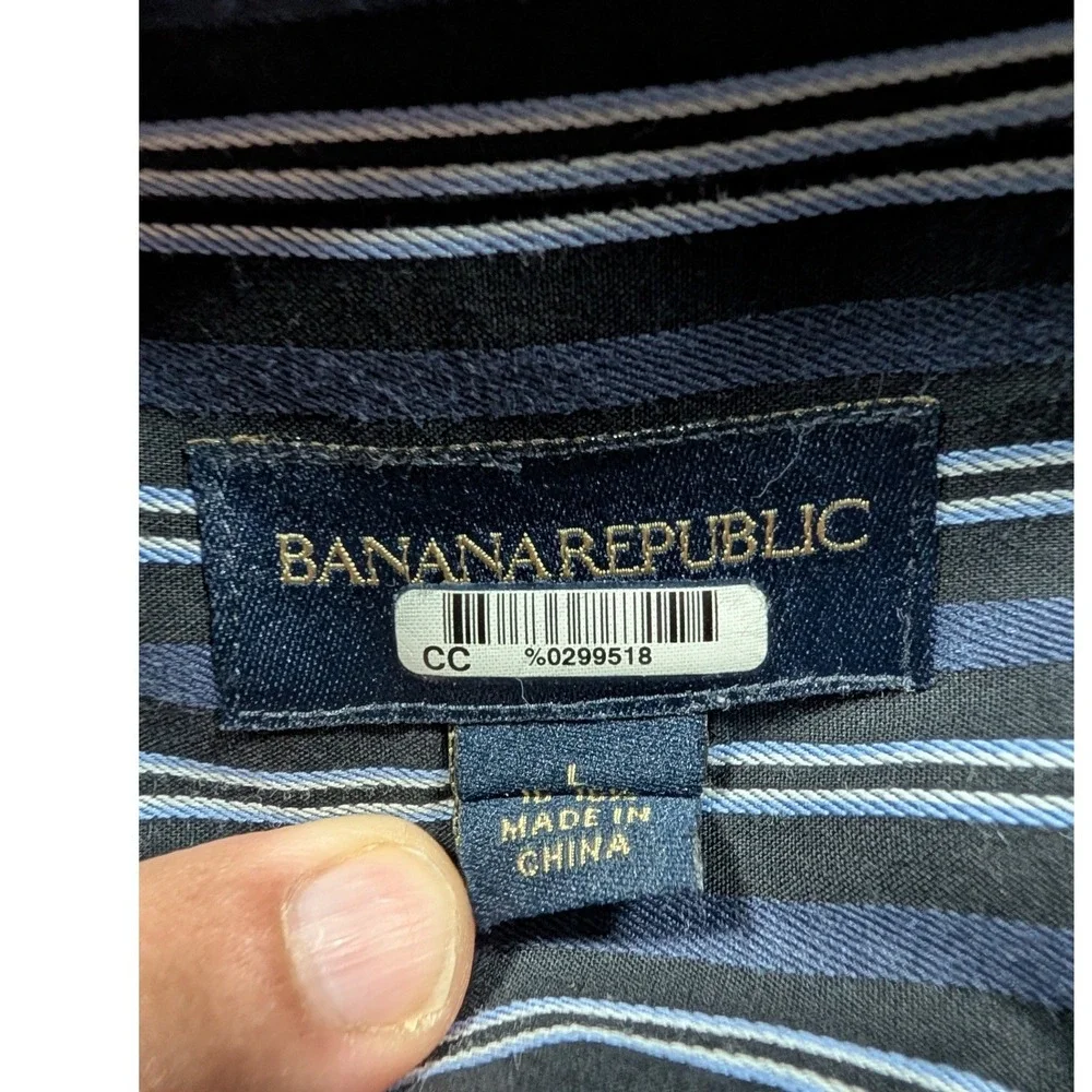 Banana Republic Button Up Shirt Mens L Navy Blue Striped French Cuffs Cotton